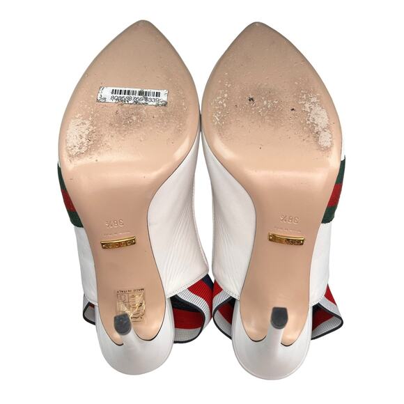 Gucci Sylvie Web Stripe Slingback Pumps White EU 38.5 US 8.5 - Picture 6 of 12
